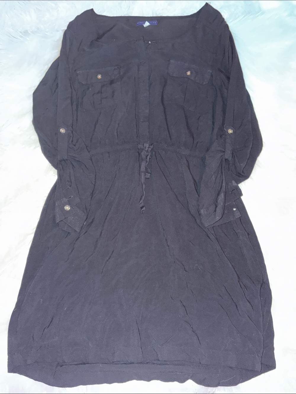 Simply Styled Black Long Sleeve Drawstring Tunic Dress